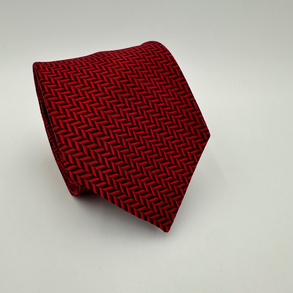 Paul Fredrick Tie Mens Red Herringbone Chevron Woven Silk Handmade Classic